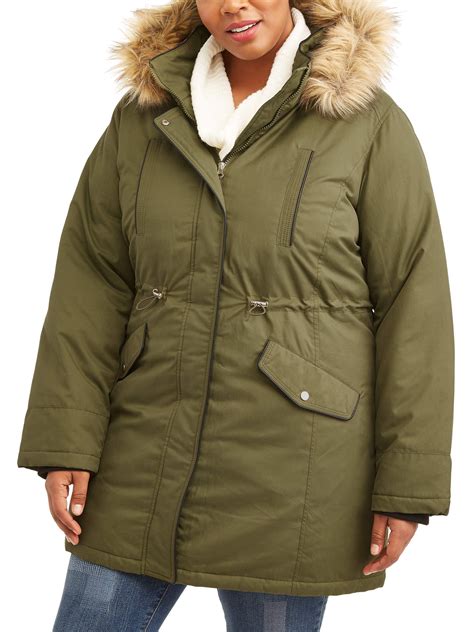 Time And Tru Womens Plus Size Heavyweight Parka Jacket With Faux Fur