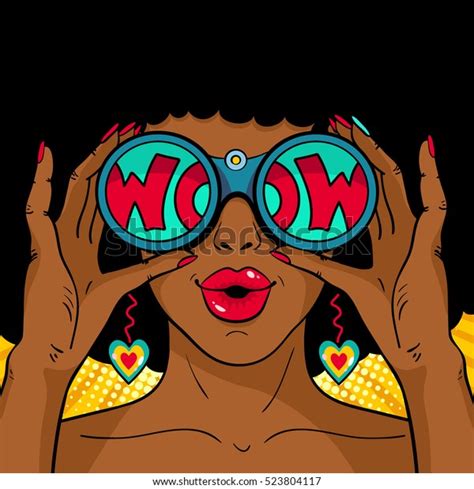Wow Pop Art Female Face Sexy Surprised African Woman With Open Mouth