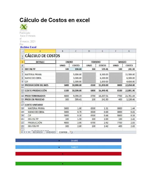Cálculo De Costos En Excel Pdf