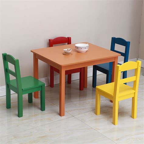 Kids Wood Table And 4 Chairs Set For 2 8 Segmart 26 X 22 X 19 Solid