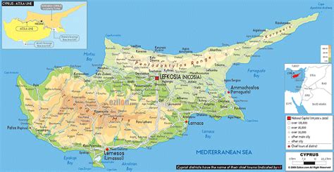 Pozitia geografica si localizarea principalelor orase din cipru. Mapa de Chipre Fisico Politico