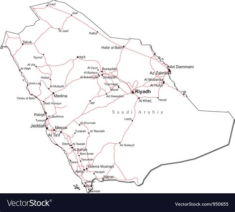 Saudi Arabia Black White Map Royalty Free Vector Image