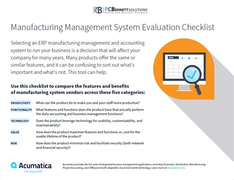 Manufacturing Management System Evaluation Checklist Pc Bennett Solutions
