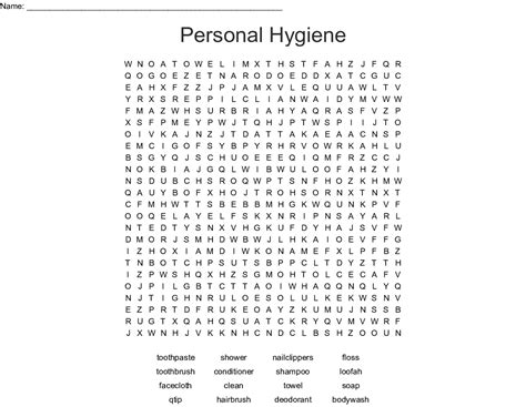 Printable Personal Hygiene Crossword Puzzle Printable