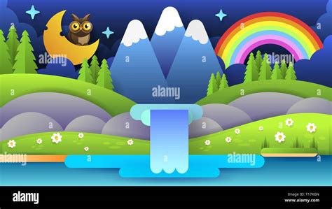 Beautiful Illustration With Blue Night Mountain Landscape Vector