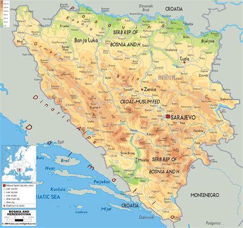 Physical Map of Bosnia and Herzegovina - Ezilon Maps