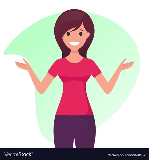 Smiling Cheerful Young Woman With Spreading Hands Vector Image