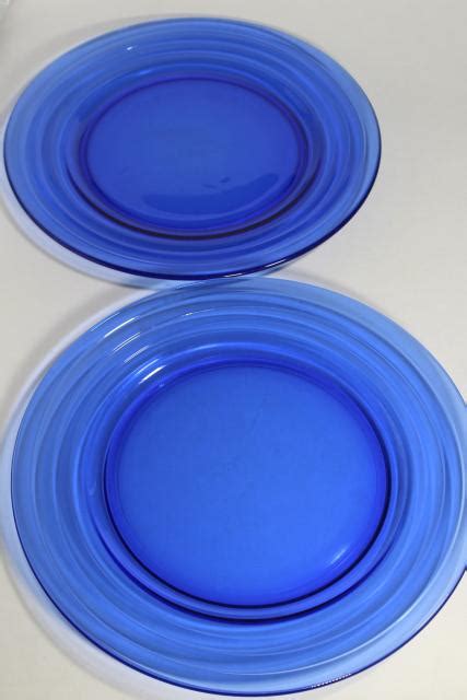 Art Deco Vintage Cobalt Blue Glass Serving Plates Moderntone Hazel