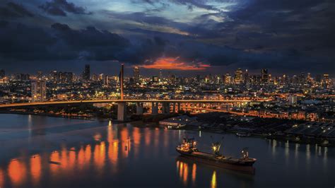 Wallpaper Travel To Thailand Bangkok River Bridge Skyscrapers
