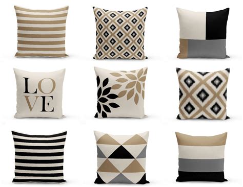Neutral Throw Pillow Covers Taupe Beige Black Grey by HLBhomedesigns on
