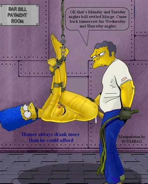 Rule 34 Bondage Bound Color Female Gag Gagged Human Male Marge Simpson Moe Szyslak Nipples