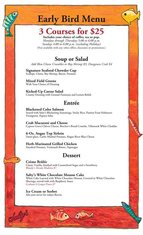 Early Bird Menu - Salty's