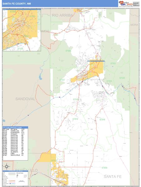 Santa Fe County New Mexico Zip Code Wall Map