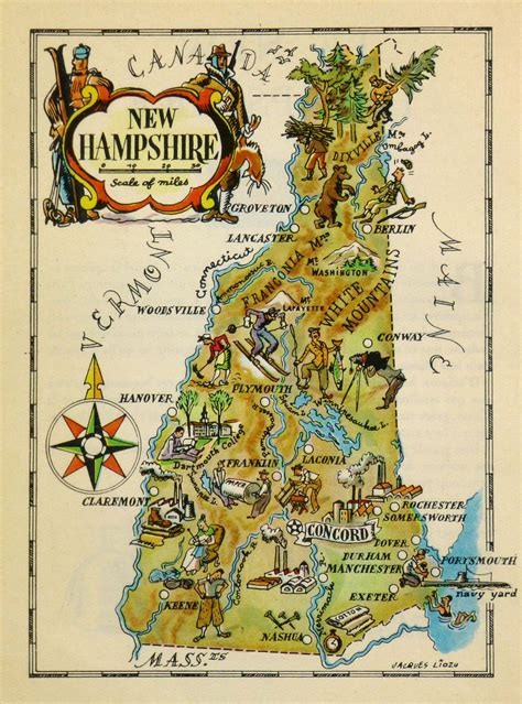 New Hampshire Pictorial Map 1946 Pictorial Maps Vintage Map State