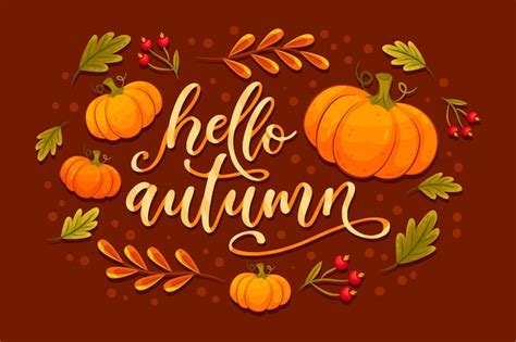 Free Vector Hello Autumn Lettering With Pumpkins