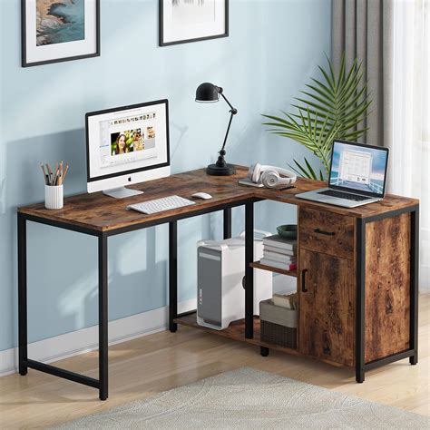 Amazon Com Tribesigns L Shaped Desk With Drawer Cabinet 47 Inch