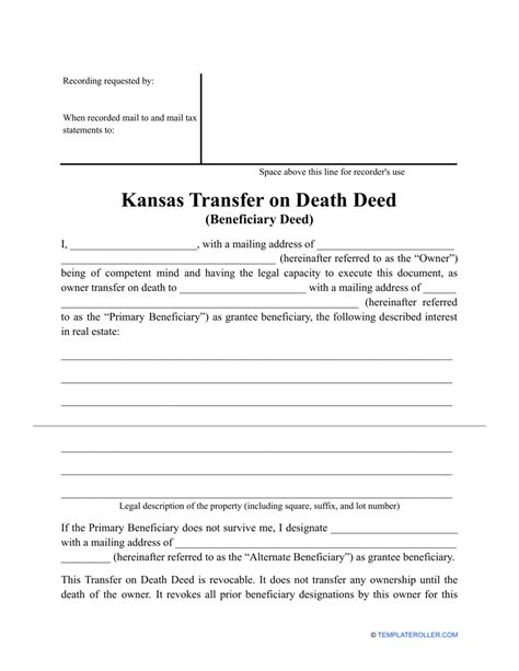 Kansas Transfer On Death Deed Form Download Printable Pdf Templateroller