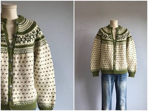 Vintage Norwegian Cardigan 60s Hand Knit Wool Nordic Fair Etsy