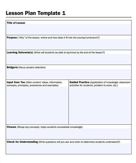 Sample Printable Lesson Plan Template Free Examples Format