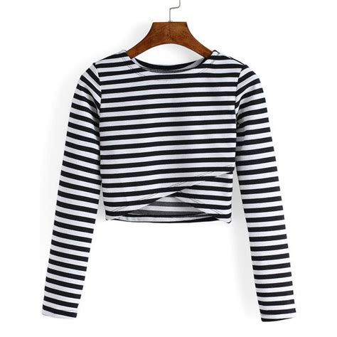Black And White Crop Tops White Striped Tee Striped Long Sleeve Shirt