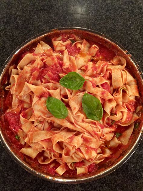 Homemade Pappardelle Pasta With Tomato Sauce All From Scratch Basil