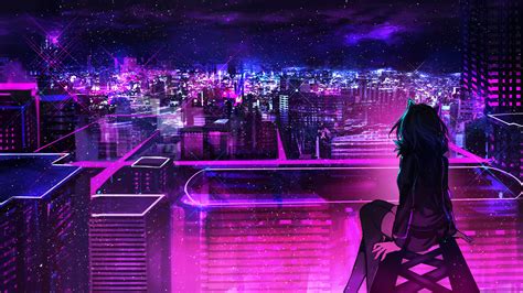 341317 Night City Anime Scenery Buildings 4k Wallpaper