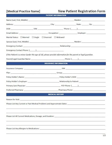 New Patient Registration Form Template Word Editable Printable Etsy