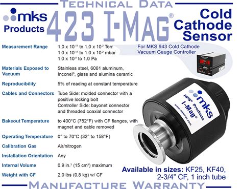 New Mks Hps 423 I Mag Cold Cathode Vacuum Gauge Sensor Nw25 Kf25