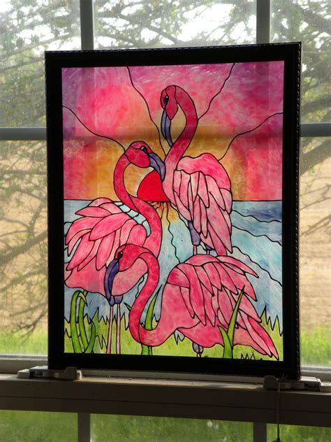 This piece is made with beautiful pink glass, as. Pin by LAURA INGRAM on Flamingos | Stained glass paint ...