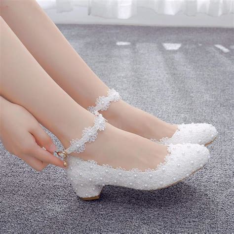 Womens Kitten Heel Low Heels White Lace Wedding Shoes Etsy