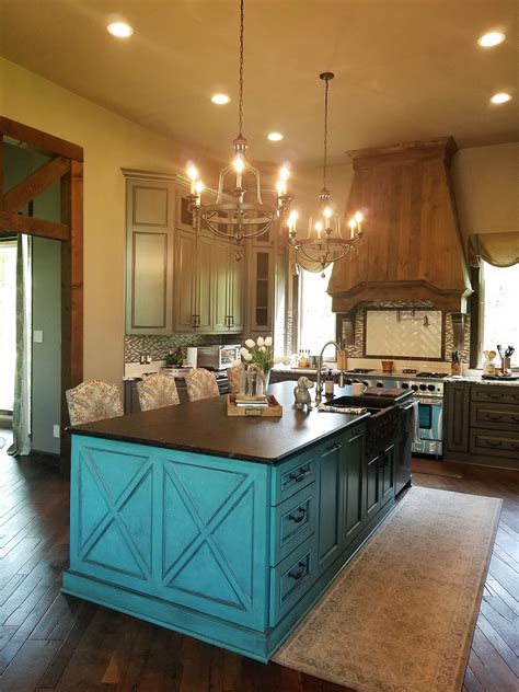 See more ideas about rustic cabinets, rustic, rustic house. Turquoise island in rustic kitchen | Beautiful kitchens, Rustic kitchen, Turquoise kitchen