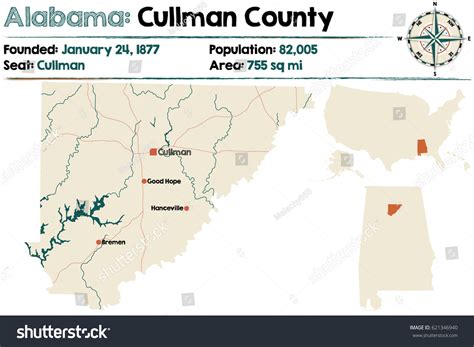 Large Detailed Map Cullman County Alabama Stock Vector Royalty Free