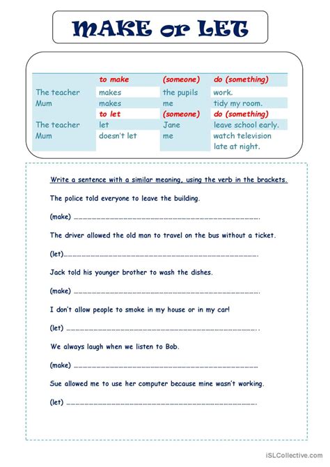 Make And Let English Esl Worksheets Pdf And Doc