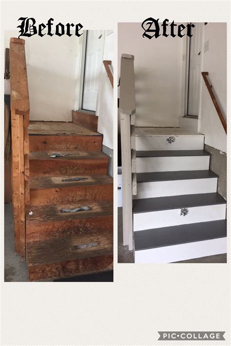 Something along the lines of i'm nasty grouchy and neglected ??? DIY Garage entryway stairs makeover | Stair makeover ...