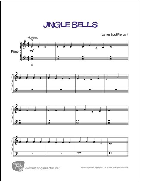 Jingle Bells Beginner Piano Sheet Music Digital Print