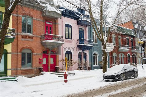 Row Houses With Colorful Facades In The Plateau Neighborhood In By