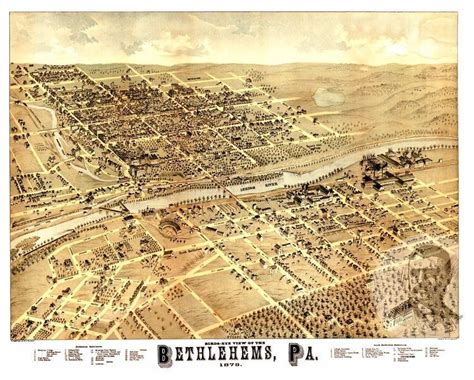 Historic Bethlehem Pa Map 1878 Vintage Pennsylvania Art Print Decor