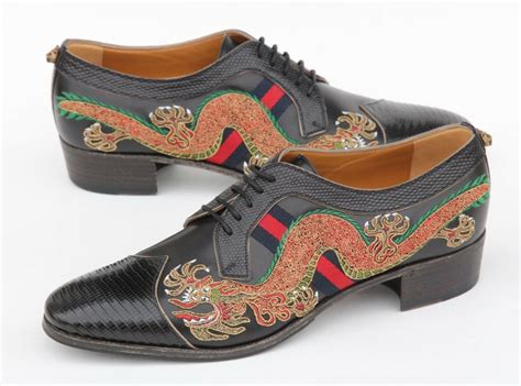Gucci Dragon Embroidery Lizard Cap Toe Oxford Mens Shoes Mens Shoes