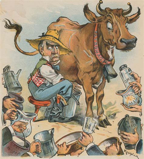 Political Cartoon Of Men Waiting For Milk From Cow Posters And Prints By