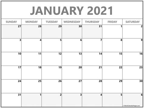 January 2021 Blank Calendar Collection 3 Calendar Template 2021