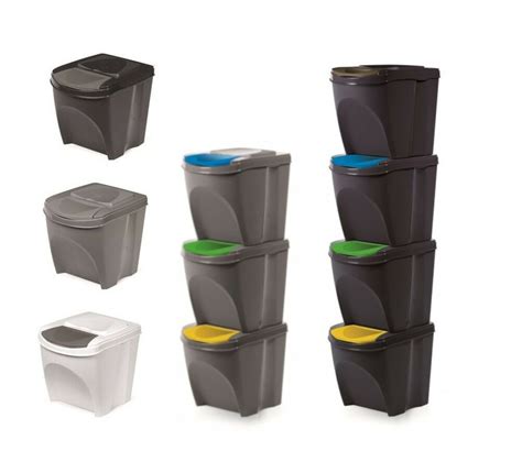 Set Greyblackwhite 20 Litre Large Stackable Recycling Sorting Plastic