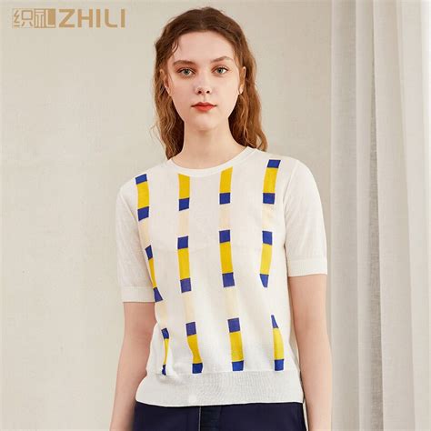 Zhili Womens Short Sleeve Round Neck Triple Light Color Block Stripe Knit Tops Casual Blouse