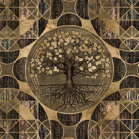 Tree Of Life Yggdrasil Wood And Gold Digital Art By Creativemotions
