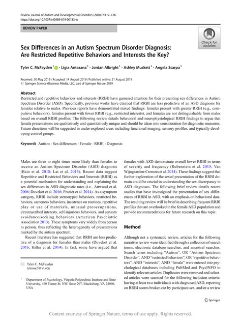 Sex Differences In An Autism Spectrum Disorder Diagnosis Are