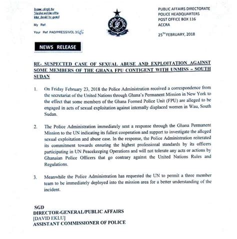 Un Mission Sex Scandal Ghana Police Deeply Disappointed
