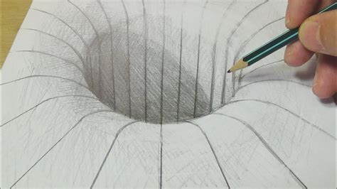 Drawing With Graphite Pencil Round Hole Illusion Trick Art On Paper