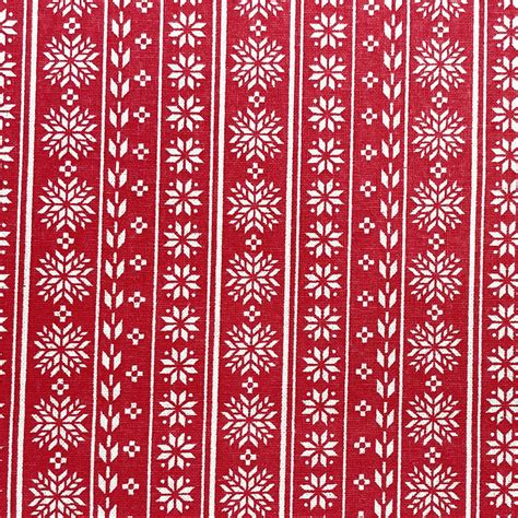 Christmas Fabric Natural On Red Scandi Snowflake Craft Fabric Material