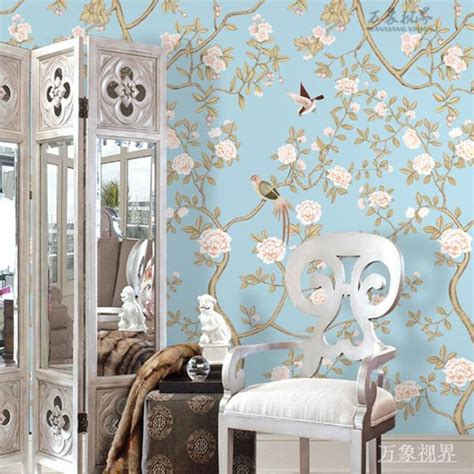 Chinoiserie Vine Flowers With Birds Wallpaper Wall Mural Etsy