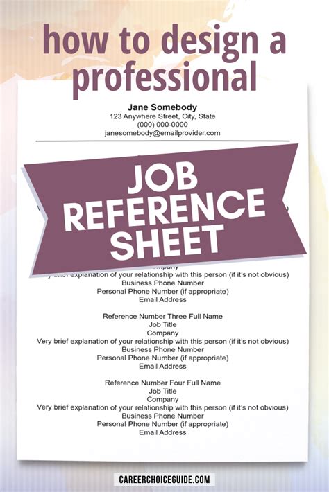 How To Design A Professional Job Reference Sheet Sample Reference Page