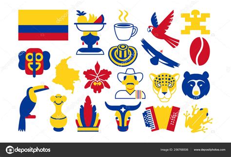 Set Of Colombia Icons Isolated On White Background Stock Vector Image